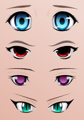 Collection of eyes and eyebrows of different shapes, different colors, different expressions