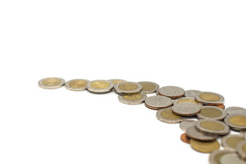 Money, Financial,Saving, Business Growth concept, Closeup of pile of coins as on isolated background and copy space for text.