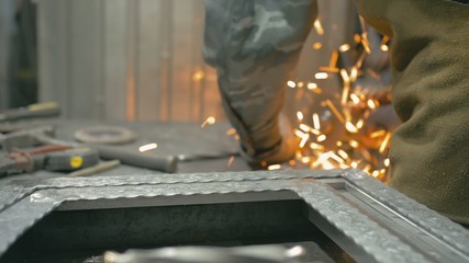 Forge workshop on table. Smithy manual production. Work on the product. Ruler, angle grinder. The...