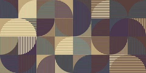 Papier peint Style rétro Motif abstrait harmonieux, formes géométriques dans les tons marron et violet