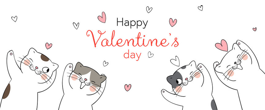 Draw banner happy cat for Valentine's day Love concept.