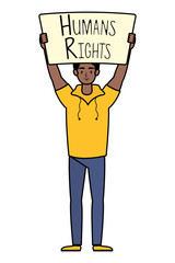 afro young man with human rights label character