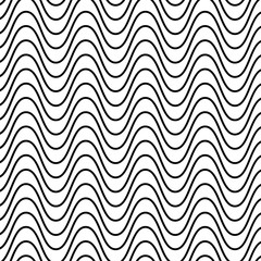 Simply Wave seamless pattern. Black and white endless wavy background.