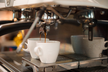 black coffee morning on coffee machine