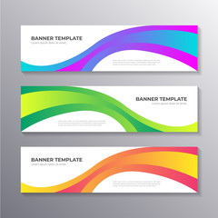 Naklejka premium Business Banner template with colorful wavy background, Layout Background Design, Corporate Geometric web header or footer in gradient