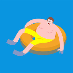 Guy floating in inflatable ring isolated. vector illustration