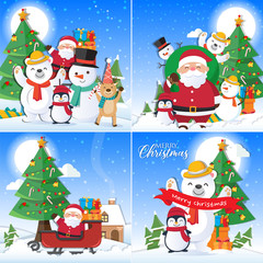 Christmas background with Santa Claus and Merry Christmas