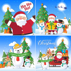 Christmas background with Santa Claus and Merry Christmas