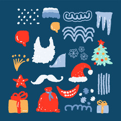 Christmas set hand drawn doodle objects. Xmas Abstract modern trendy New Year vector illustration.