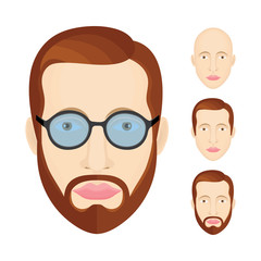 Male character portraits set. Male user profile sign. Man avatar symbols collection.  Young guy head illustration with different hairstyles, glasses and beard. Part of set.