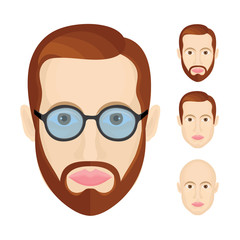 Male character portraits set. Male user profile sign. Man avatar symbols collection.  Young guy head illustration with different hairstyles, glasses and beard. Part of set.