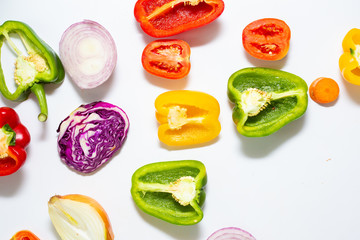 Set of slice mix colorful vegetable on white background