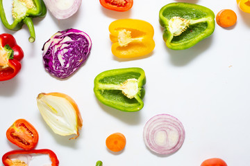 Set of slice mix colorful vegetable on white background