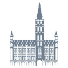 silhouette building main square of brussels in belgium, vector illustration