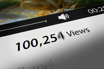 Movie Player Playing Video. Video Counter Quickly Increasing Views.