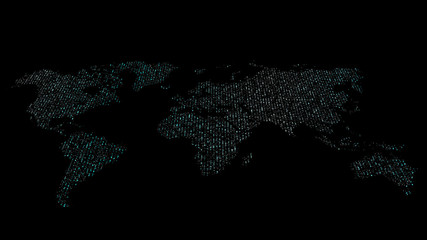 Futuristic global 5G worldwide communication via broadband internet connections between cities around the world with matrix particles continent map for head up display background