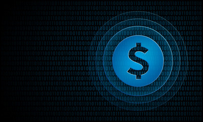 Digital dollar coin with ripples ''Pulse Effect'' technology money symbol