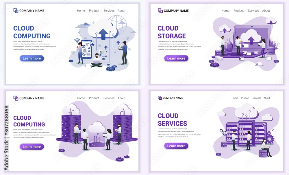 Aufkleber set of web page design templates for cloud computing, cloud storage and services. can use for web ba