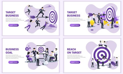 Set of web page design templates for business target. Reach the target of business. Goal achievement, partnership, leadership. Can use for web banner, web template. Flat vector illustration