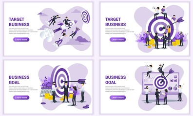 Set of web page design templates for business target. Reach the target of business. Goal achievement, partnership, leadership. Can use for web banner, web template. Flat vector illustration