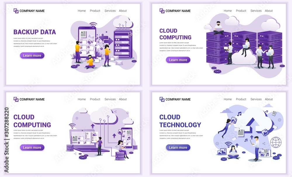 Aufkleber set of web page design templates for backup data, cloud computing, data center. can use for web bann