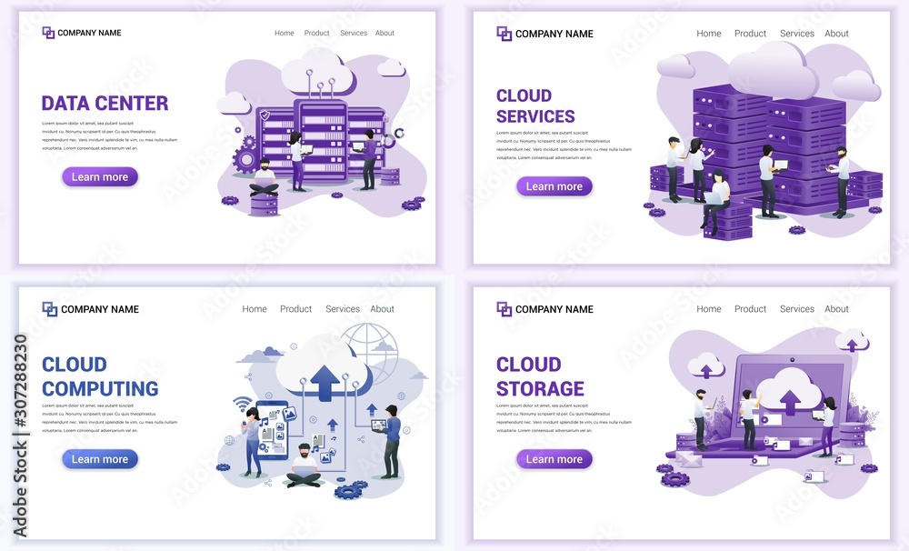 Poster set of web page design templates for cloud computing, data center. can use for web banner, poster, i