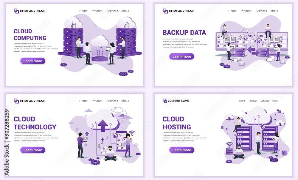 Aufkleber set of web page design templates for backup data, cloud computing, data center. can use for web bann