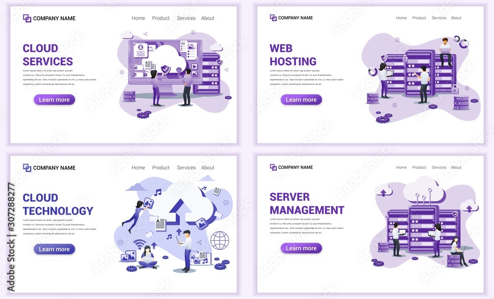 Aufkleber set of web page design templates for cloud computing, hosting and data center. can use for web banne