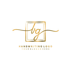 Initial B G handwriting logo design, with brush box lines gold color. handwritten logo for fashion, team, wedding, luxury logo.