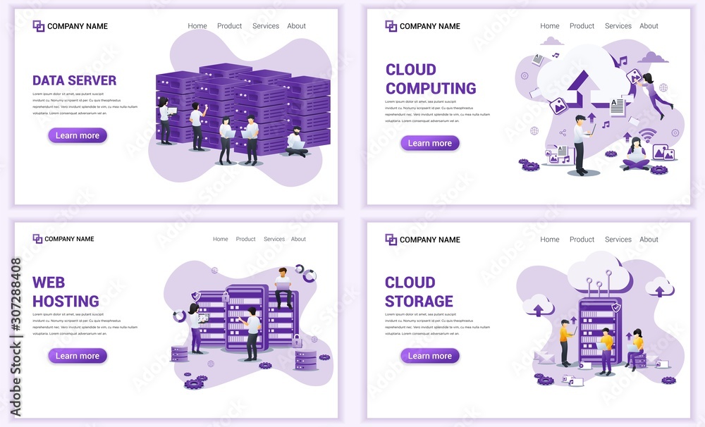 Aufkleber set of web page design templates for cloud computing, hosting and data center. can use for web banne
