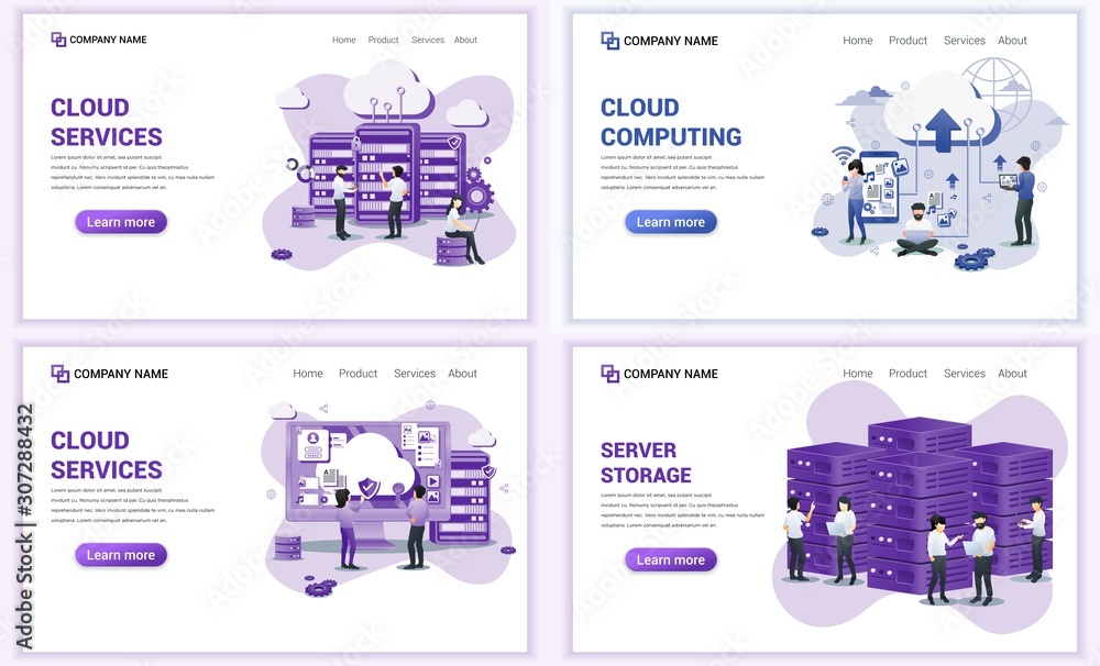 Aufkleber set of web page design templates for cloud services, cloud computing, data center. can use for web b