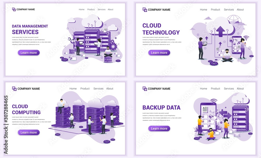 Aufkleber set of web page design templates for backup data, cloud computing, data center. can use for web bann