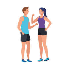 young couple athlete avatar character vector illustration design