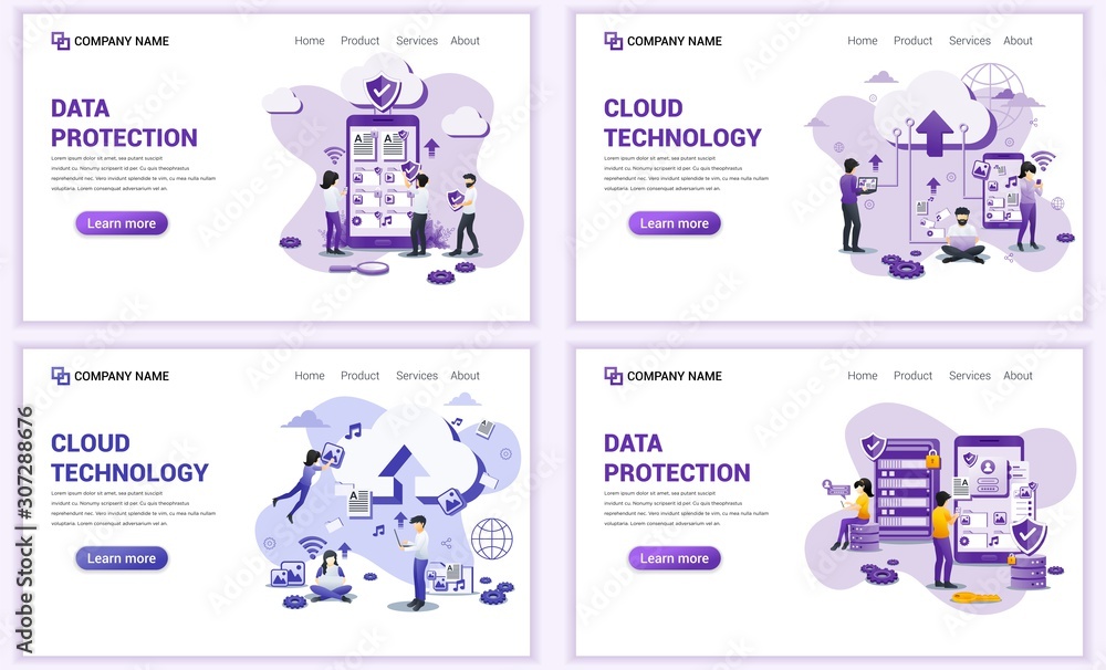 Poster set of web page design templates for cloud computing, data protection. can use for web banner, poste