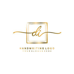 Initial D I handwriting logo design, with brush box lines gold color. handwritten logo for fashion, team, wedding, luxury logo.