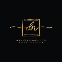 Initial D N handwriting logo design, with brush box lines gold color. handwritten logo for fashion, team, wedding, luxury logo.