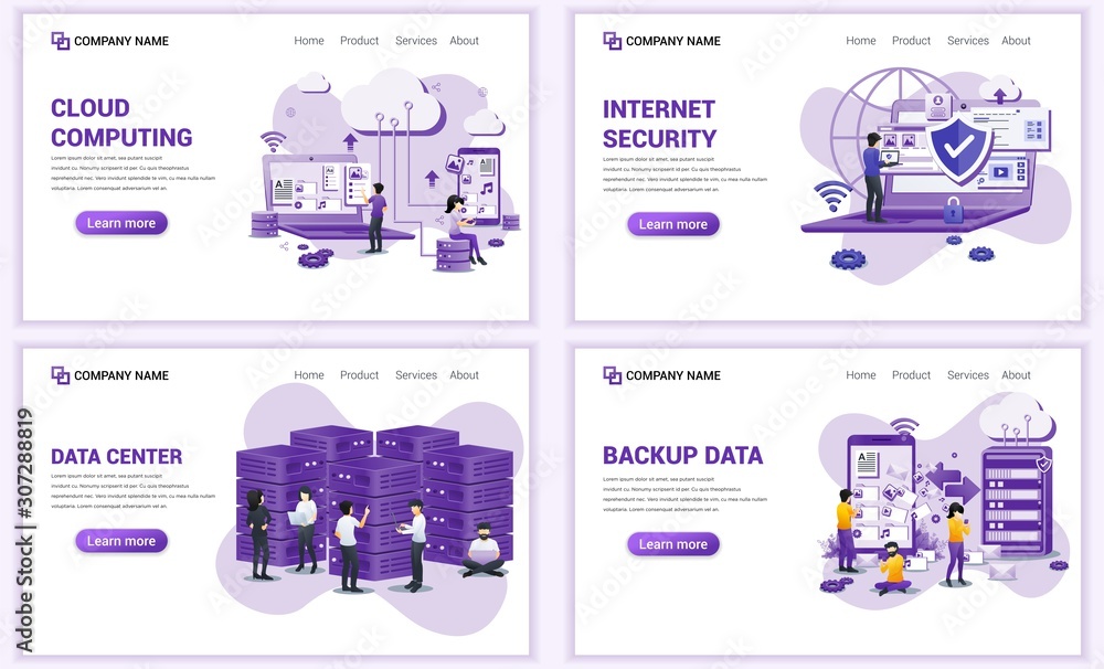 Aufkleber set of web page design templates for cloud computing, internet security, data center. can use for we