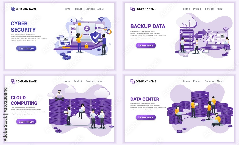 Aufkleber set of web page design templates for cyber security, cloud computing, data center. can use for web b