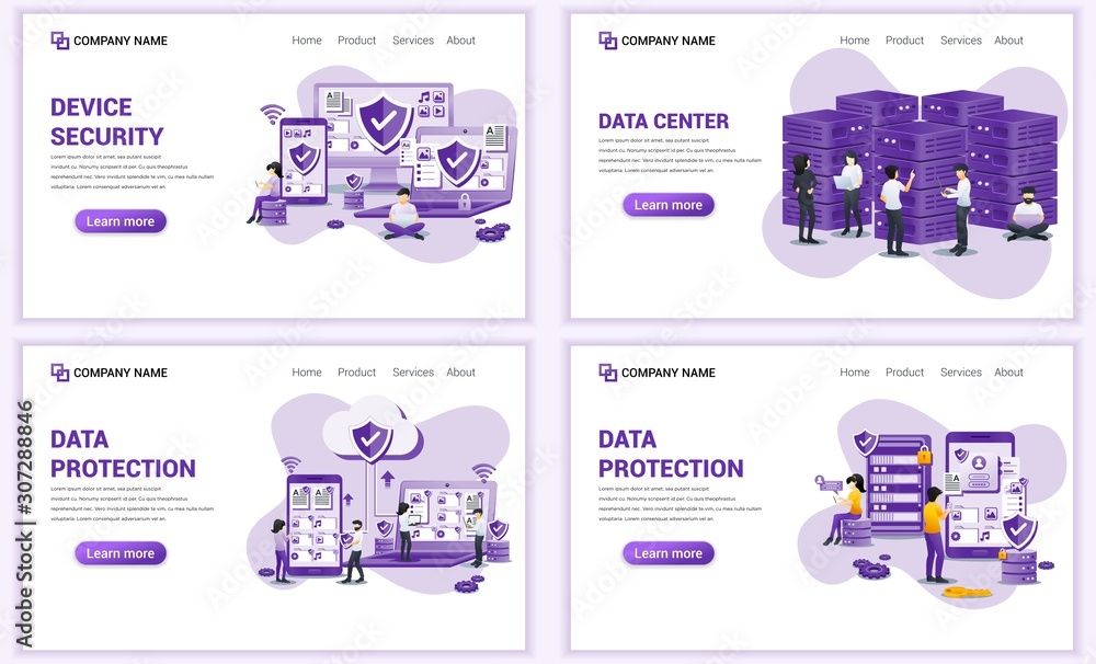 Poster set of web page design templates for device security, data security. can use for web banner, poster,