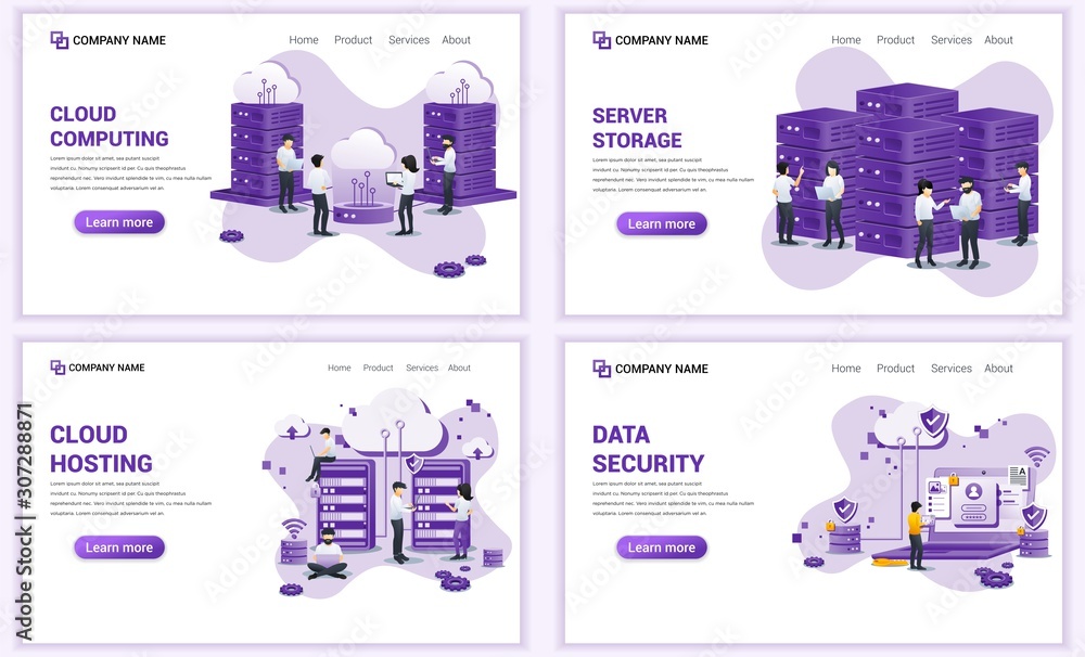Aufkleber set of web page design templates for cloud computing, cloud hosting, data security. can use for web 