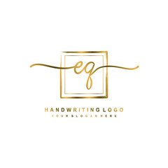 Initial E Q handwriting logo design, with brush box lines gold color. handwritten logo for fashion, team, wedding, luxury logo.