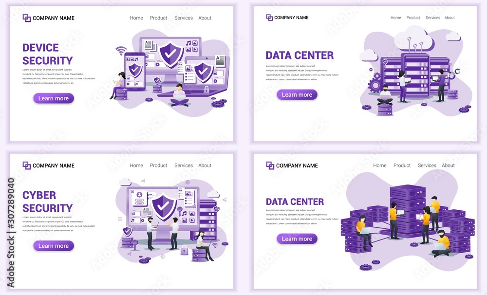 Aufkleber set of web page design templates for cyber security, data center. can use for web banner, poster, in