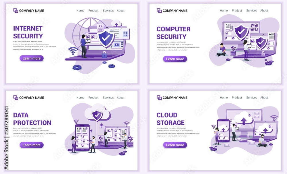 Aufkleber set of web page design templates for internet security, cloud storage, backup data. can use for web 