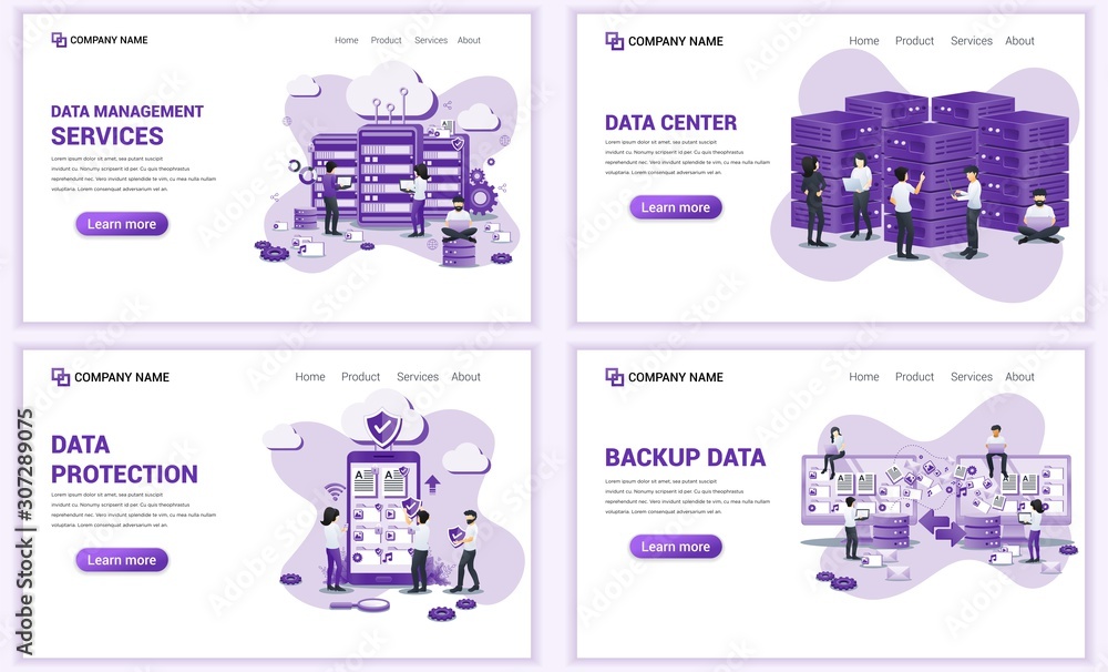 Aufkleber set of web page design templates for backup data, data center, data protection. can use for web bann