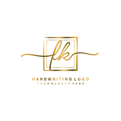 Initial F K handwriting logo design, with brush box lines gold color. handwritten logo for fashion, team, wedding, luxury logo.