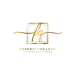 Initial F Q handwriting logo design, with brush box lines gold color. handwritten logo for fashion, team, wedding, luxury logo.