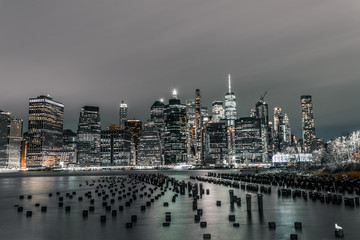 long exposure Manhattan financial district at night