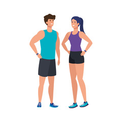 young couple athlete avatar character vector illustration design