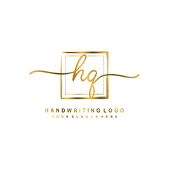 Initial H Q handwriting logo design, with brush box lines gold color. handwritten logo for fashion, team, wedding, luxury logo.