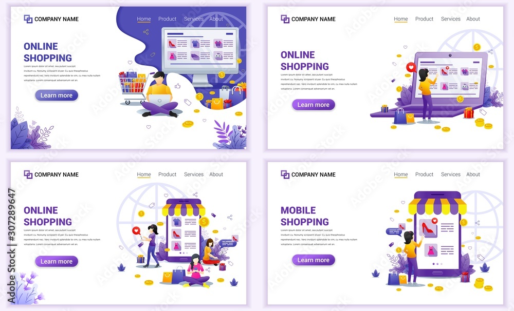 Poster set of web page design templates for online shopping concept. can use for web banner, poster, infogr